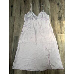 Vintage Cira Lilac Satin-Feel Nightgown With Embroidered Detail & Spaghetti Stra